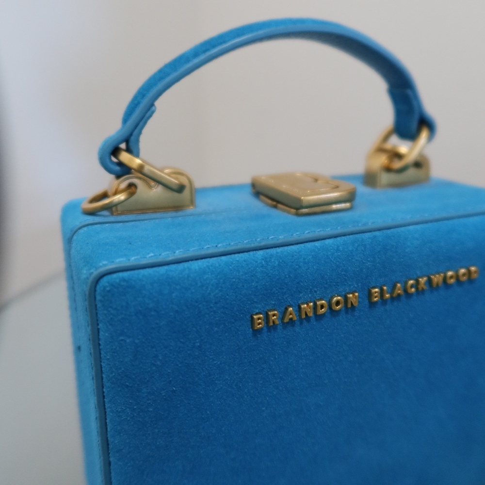 Like New Brandon Blackwood Aqua Blue Suede Mini Kendrick Trunk